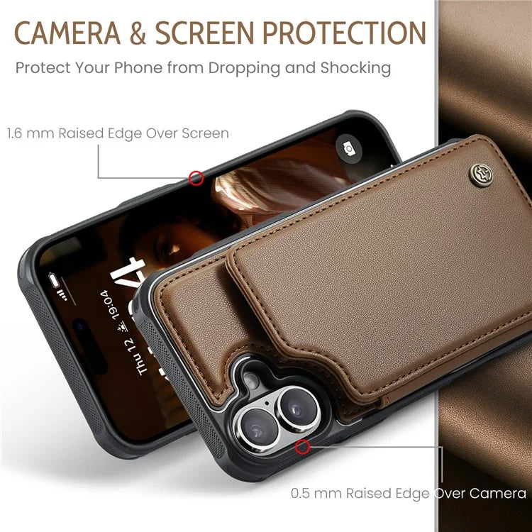 CASEME C22 Series For iPhone 16 Case Leather+TPU Cover RFID Blocking Card Slots