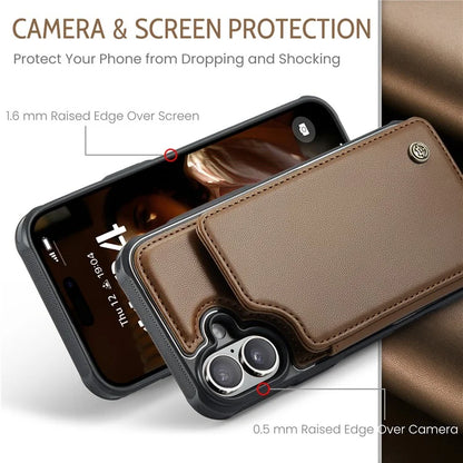 CASEME C22 Series For iPhone 16 Case Leather+TPU Cover RFID Blocking Card Slots