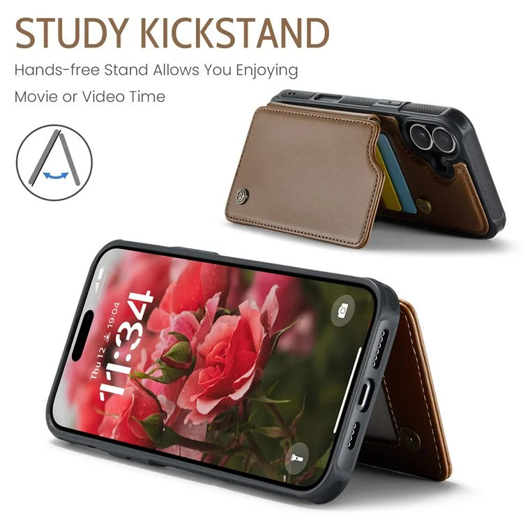 CASEME C22 Series For iPhone 16 Case Leather+TPU Cover RFID Blocking Card Slots