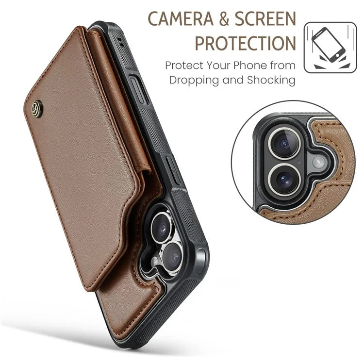 CASEME C22 Series For iPhone 16 Case Leather+TPU Cover RFID Blocking Card Slots