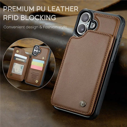 CASEME C22 Series For iPhone 16 Case Leather+TPU Cover RFID Blocking Card Slots