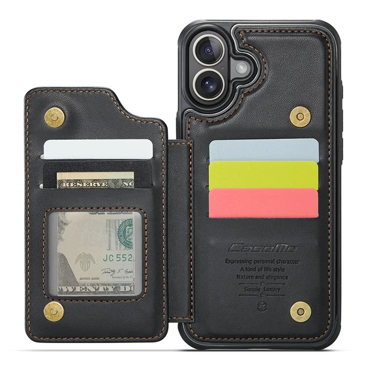CASEME C22 Series For iPhone 16 Case Leather+TPU Cover RFID Blocking Card Slots