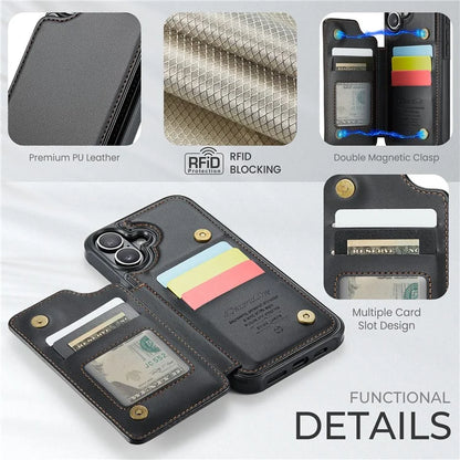 CASEME C22 Series For iPhone 16 Case Leather+TPU Cover RFID Blocking Card Slots