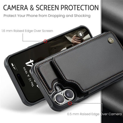 CASEME C22 Series For iPhone 16 Case Leather+TPU Cover RFID Blocking Card Slots