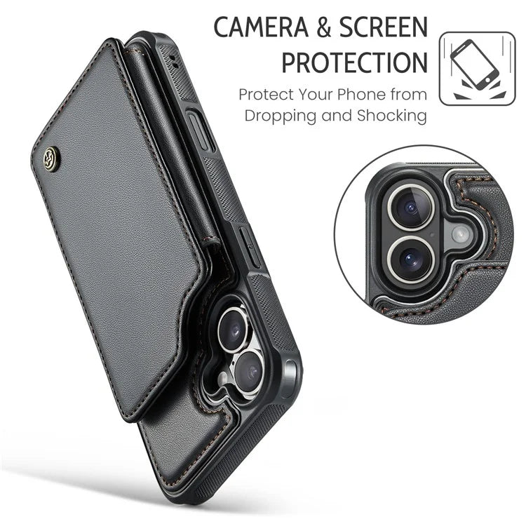 CASEME C22 Series For iPhone 16 Case Leather+TPU Cover RFID Blocking Card Slots
