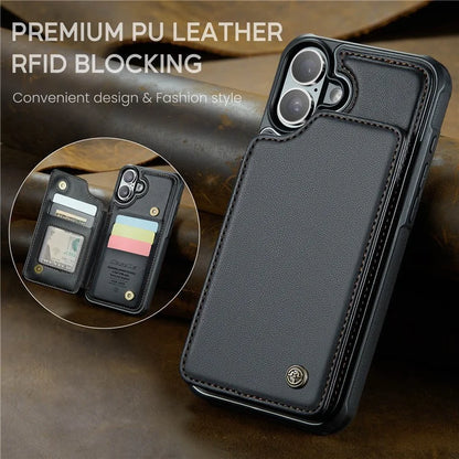 CASEME C22 Series For iPhone 16 Case Leather+TPU Cover RFID Blocking Card Slots