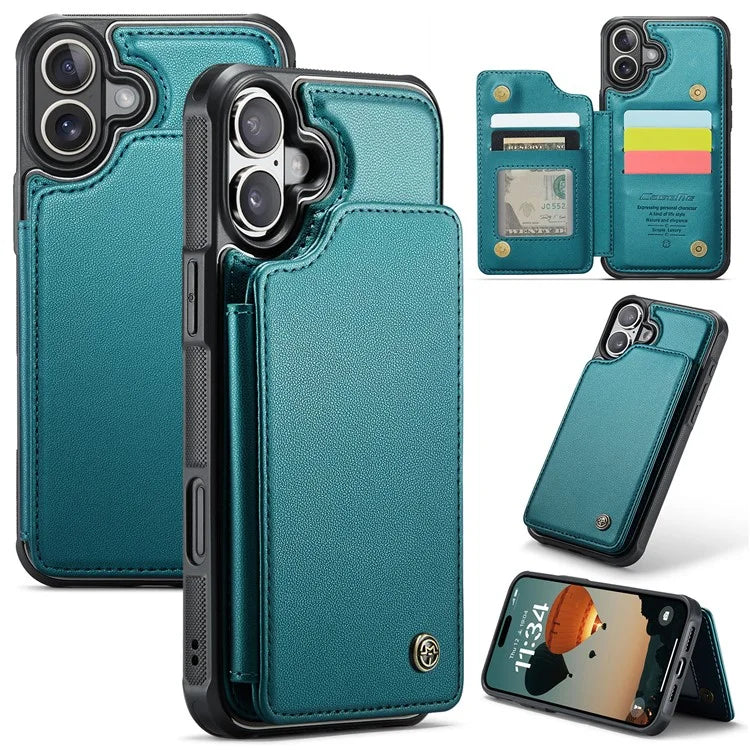 CASEME C22 Series For iPhone 16 Case Leather+TPU Cover RFID Blocking Card Slots