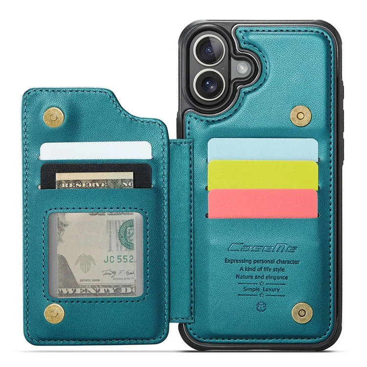 CASEME C22 Series For iPhone 16 Case Leather+TPU Cover RFID Blocking Card Slots