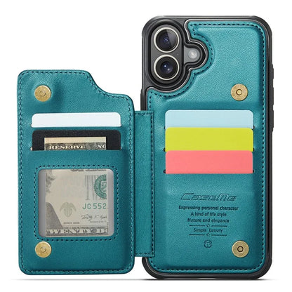 CASEME C22 Series For iPhone 16 Case Leather+TPU Cover RFID Blocking Card Slots