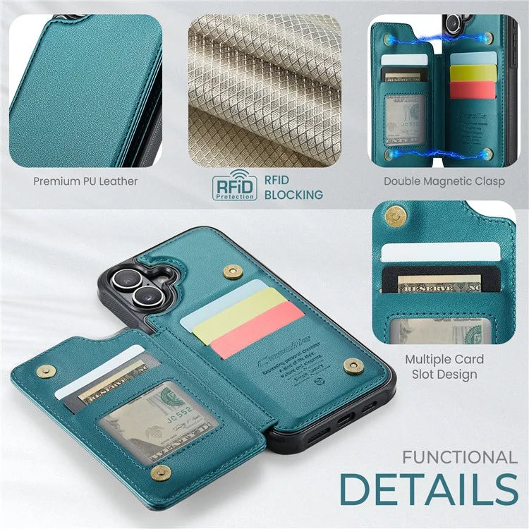 CASEME C22 Series For iPhone 16 Case Leather+TPU Cover RFID Blocking Card Slots