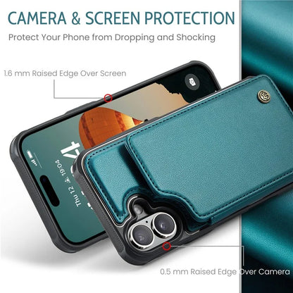 CASEME C22 Series For iPhone 16 Case Leather+TPU Cover RFID Blocking Card Slots