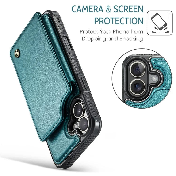 CASEME C22 Series For iPhone 16 Case Leather+TPU Cover RFID Blocking Card Slots