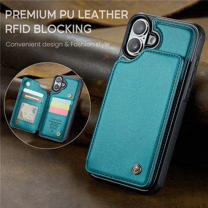 CASEME C22 Series For iPhone 16 Case Leather+TPU Cover RFID Blocking Card Slots