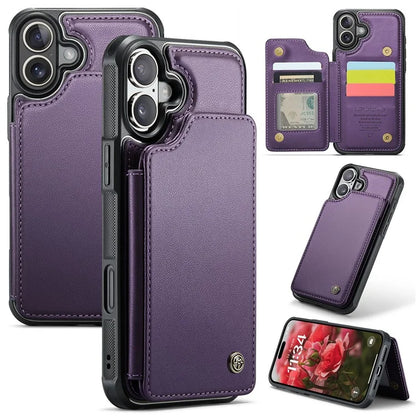 CASEME C22 Series For iPhone 16 Case Leather+TPU Cover RFID Blocking Card Slots