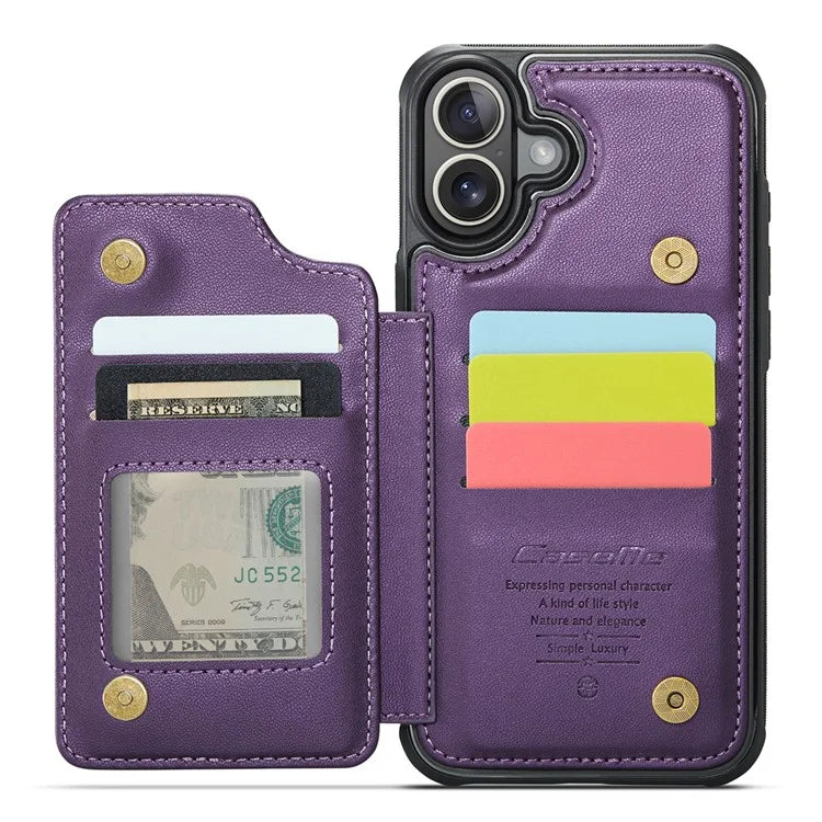 CASEME C22 Series For iPhone 16 Case Leather+TPU Cover RFID Blocking Card Slots