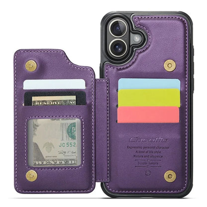 CASEME C22 Series For iPhone 16 Case Leather+TPU Cover RFID Blocking Card Slots