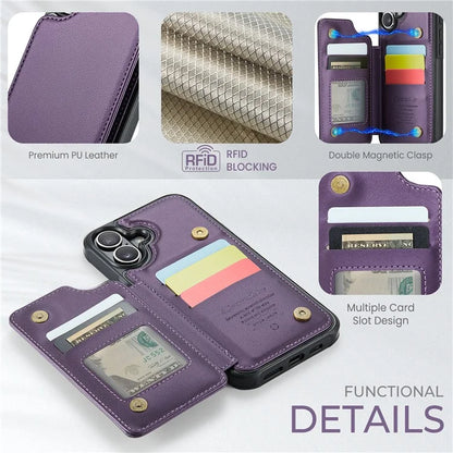 CASEME C22 Series For iPhone 16 Case Leather+TPU Cover RFID Blocking Card Slots