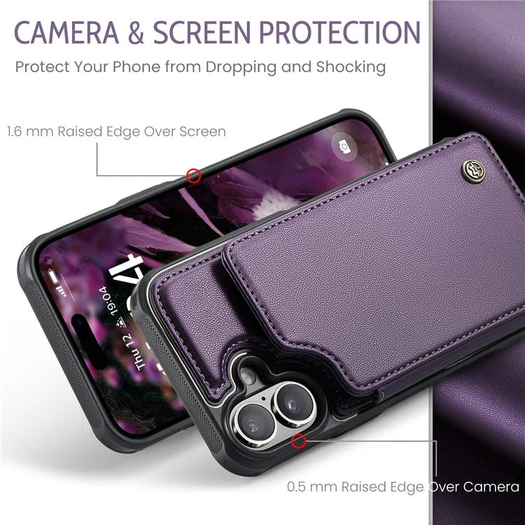 CASEME C22 Series For iPhone 16 Case Leather+TPU Cover RFID Blocking Card Slots