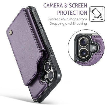 CASEME C22 Series For iPhone 16 Case Leather+TPU Cover RFID Blocking Card Slots