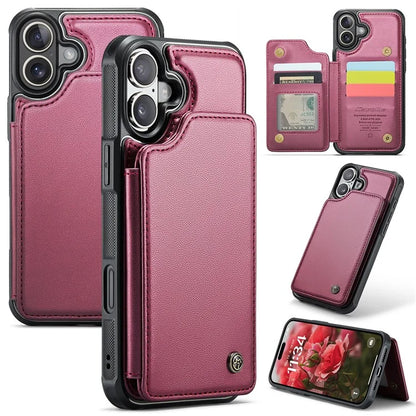 CASEME C22 Series For iPhone 16 Case Leather+TPU Cover RFID Blocking Card Slots