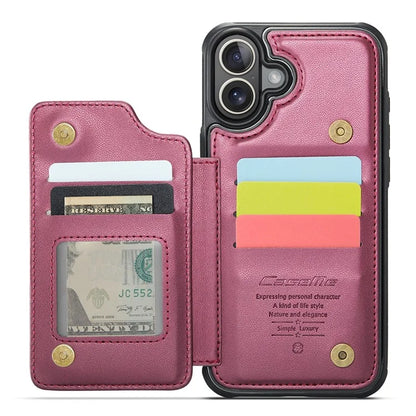 CASEME C22 Series For iPhone 16 Case Leather+TPU Cover RFID Blocking Card Slots