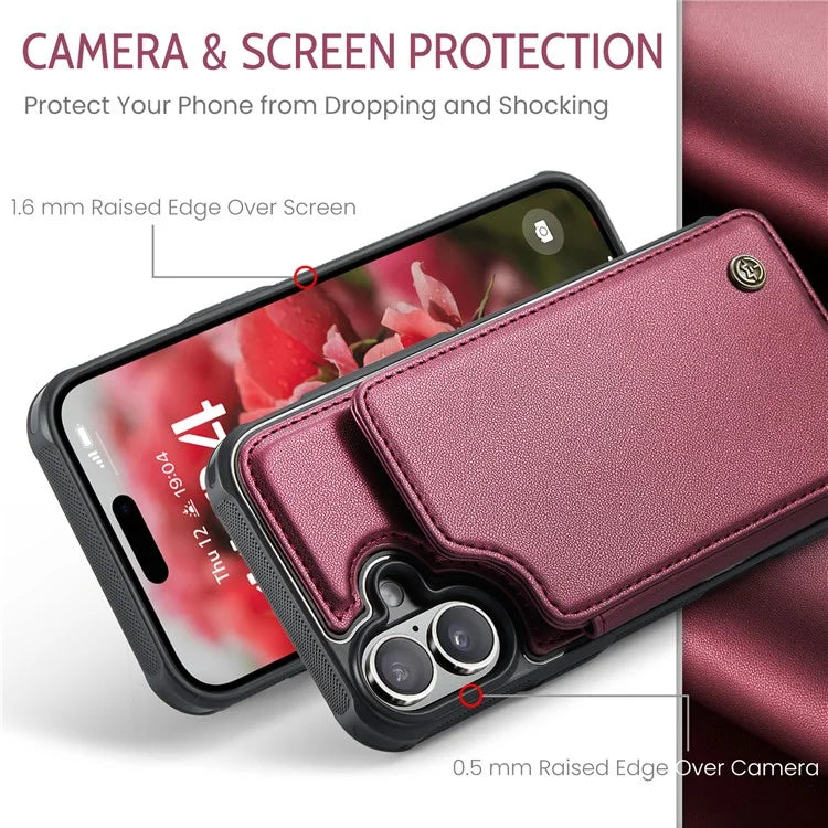 CASEME C22 Series For iPhone 16 Case Leather+TPU Cover RFID Blocking Card Slots