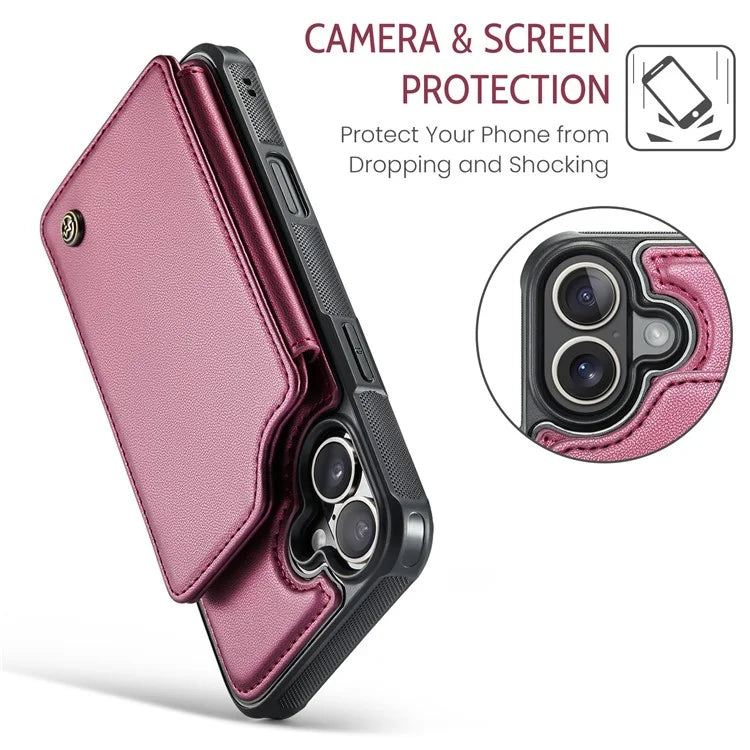CASEME C22 Series For iPhone 16 Case Leather+TPU Cover RFID Blocking Card Slots