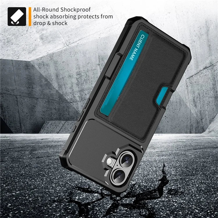 For iPhone 16 Plus Case Card Slot Leather+TPU Defender Phone Cover