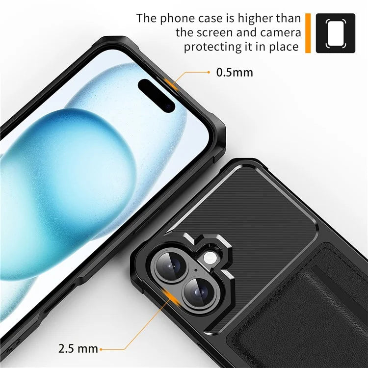 For iPhone 16 Plus Case Card Slot Leather+TPU Defender Phone Cover