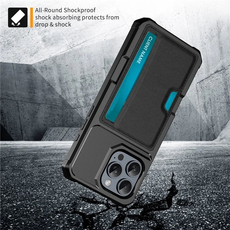 For iPhone 16 Pro Case Card Slot Leather+TPU Defender Phone Cover