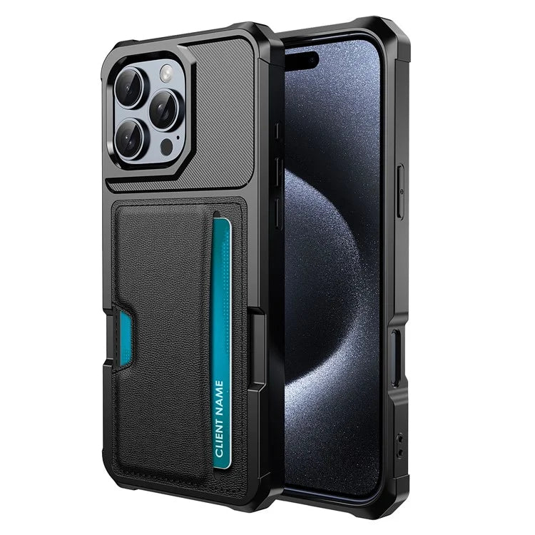 For iPhone 16 Pro Max Case Card Slot Leather+TPU Defender Phone Cover