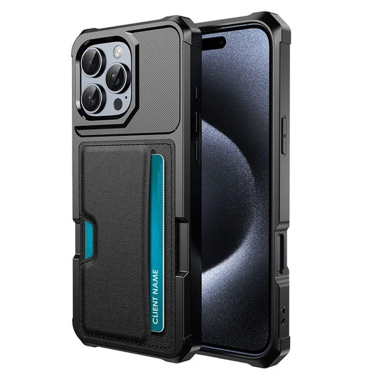 For iPhone 16 Pro Max Case Card Slot Leather+TPU Defender Phone Cover