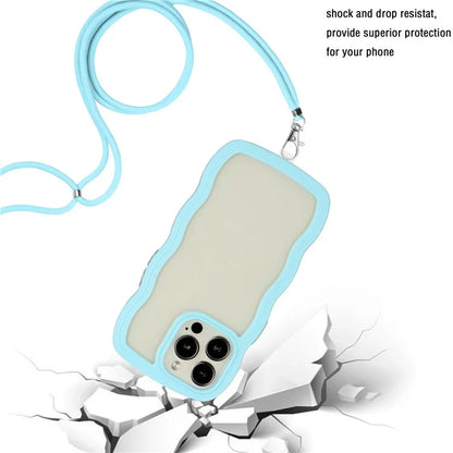 For iPhone 16 Pro Case Wavy Edge Design PC + TPU Shockproof Phone Cover with Adjustable Lanyard