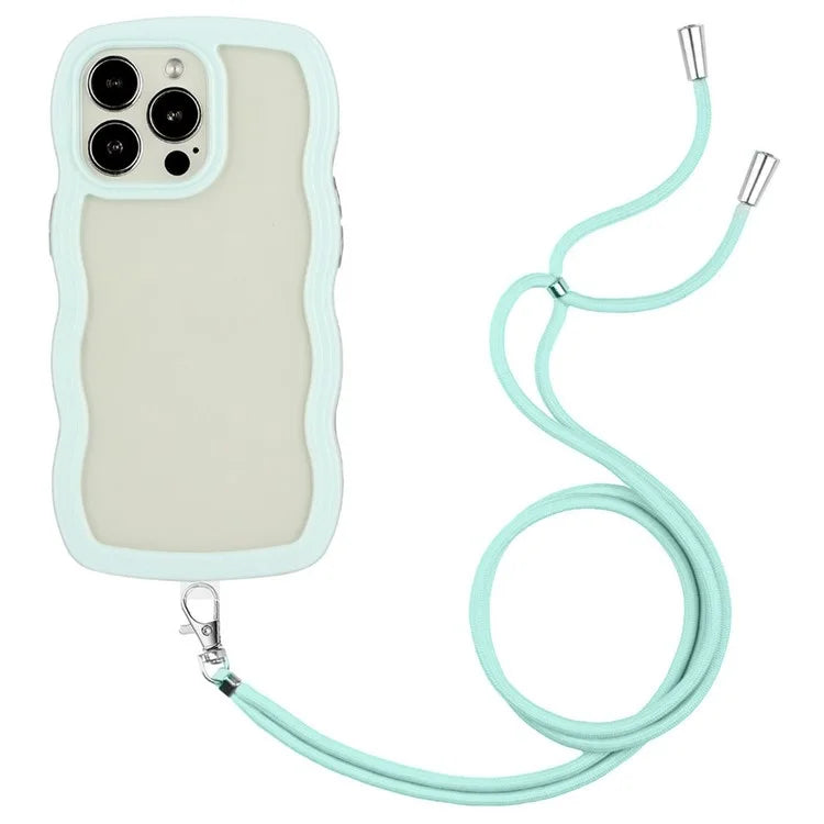 For iPhone 16 Pro Case Wavy Edge Design PC + TPU Shockproof Phone Cover with Adjustable Lanyard