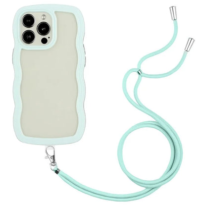 For iPhone 16 Pro Case Wavy Edge Design PC + TPU Shockproof Phone Cover with Adjustable Lanyard