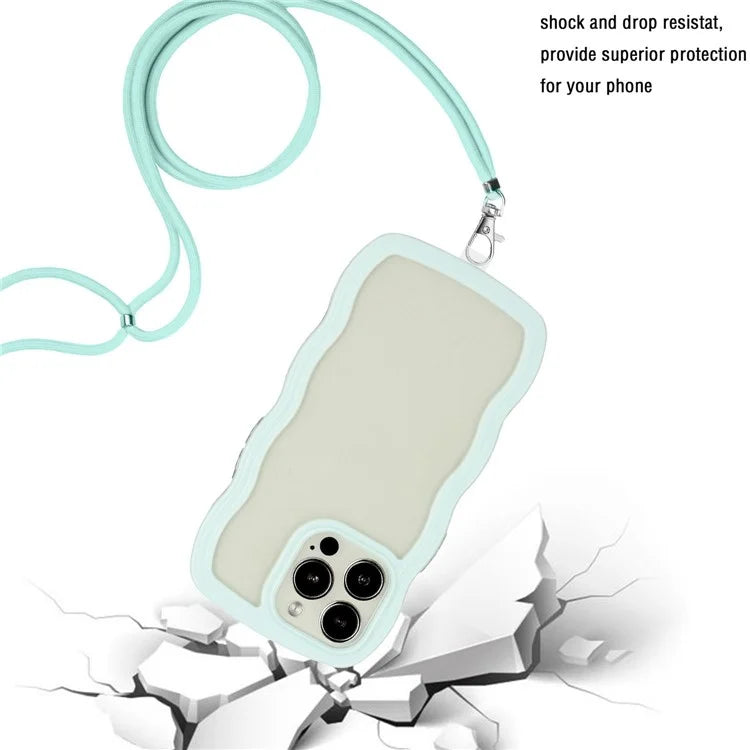 For iPhone 16 Pro Case Wavy Edge Design PC + TPU Shockproof Phone Cover with Adjustable Lanyard