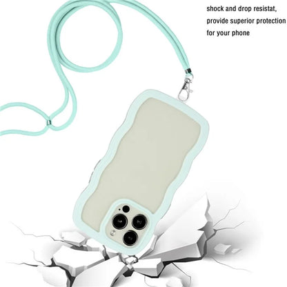 For iPhone 16 Pro Case Wavy Edge Design PC + TPU Shockproof Phone Cover with Adjustable Lanyard