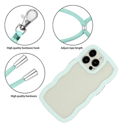 For iPhone 16 Pro Case Wavy Edge Design PC + TPU Shockproof Phone Cover with Adjustable Lanyard