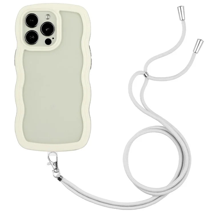 For iPhone 16 Pro Case Wavy Edge Design PC + TPU Shockproof Phone Cover with Adjustable Lanyard