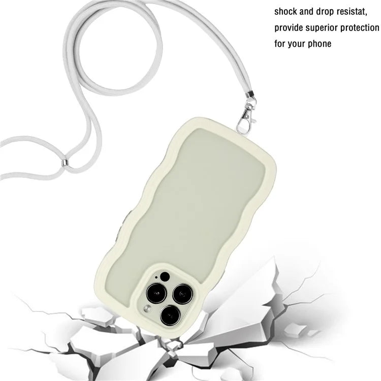 For iPhone 16 Pro Case Wavy Edge Design PC + TPU Shockproof Phone Cover with Adjustable Lanyard