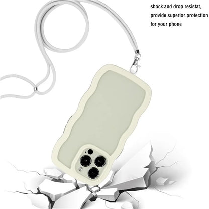 For iPhone 16 Pro Case Wavy Edge Design PC + TPU Shockproof Phone Cover with Adjustable Lanyard