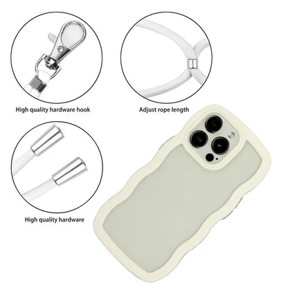 For iPhone 16 Pro Case Wavy Edge Design PC + TPU Shockproof Phone Cover with Adjustable Lanyard