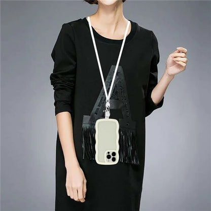 For iPhone 16 Pro Case Wavy Edge Design PC + TPU Shockproof Phone Cover with Adjustable Lanyard