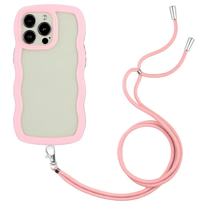 For iPhone 16 Pro Case Wavy Edge Design PC + TPU Shockproof Phone Cover with Adjustable Lanyard