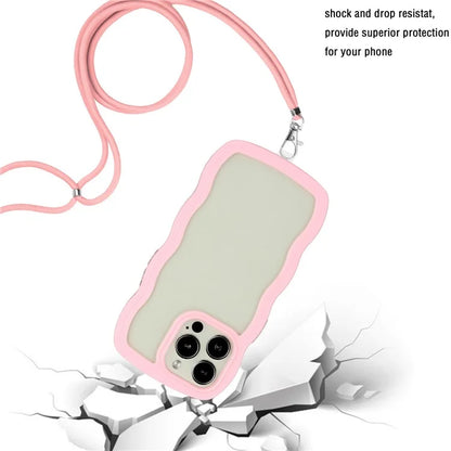 For iPhone 16 Pro Case Wavy Edge Design PC + TPU Shockproof Phone Cover with Adjustable Lanyard