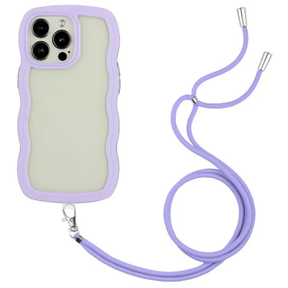 For iPhone 16 Pro Case Wavy Edge Design PC + TPU Shockproof Phone Cover with Adjustable Lanyard