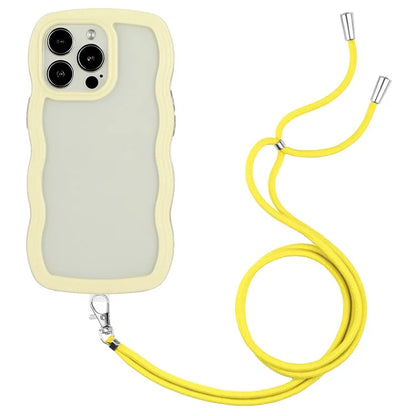 For iPhone 16 Pro Case Wavy Edge Design PC + TPU Shockproof Phone Cover with Adjustable Lanyard