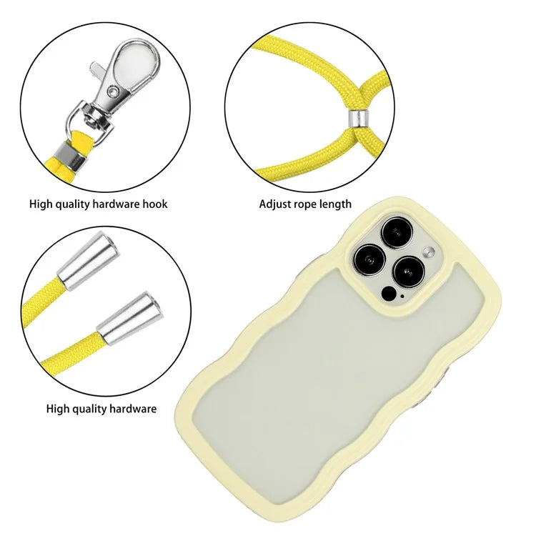 For iPhone 16 Pro Case Wavy Edge Design PC + TPU Shockproof Phone Cover with Adjustable Lanyard