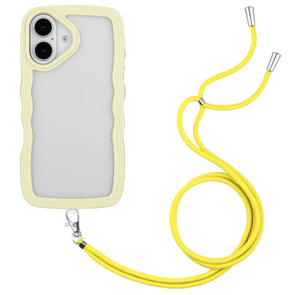 For iPhone 16 Case Wavy Edge Design PC + TPU Shockproof Phone Cover with Adjustable Lanyard