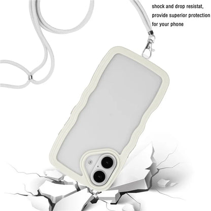 For iPhone 16 Case Wavy Edge Design PC + TPU Shockproof Phone Cover with Adjustable Lanyard